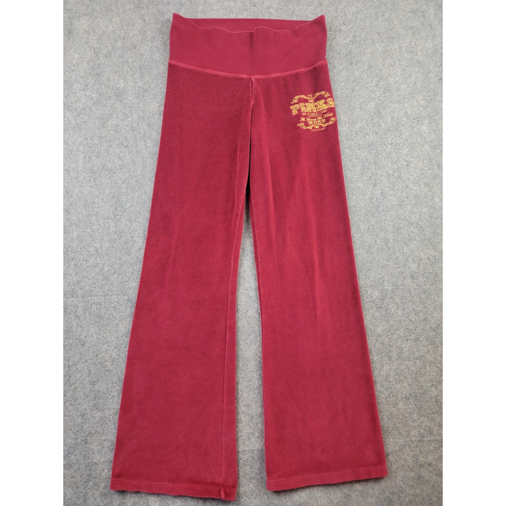 Victoria Secret PINK Velour Fold Over Pants Womens XS Red Rock N' Roll '86 Tour